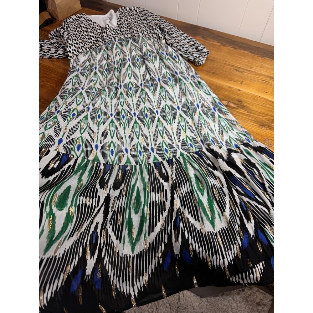 Chicos Ikat Clip Dot Maxi Dress Geo Print V Neck Long Sleeve Tiered Boho 1P/8P - Picture 11 of 14